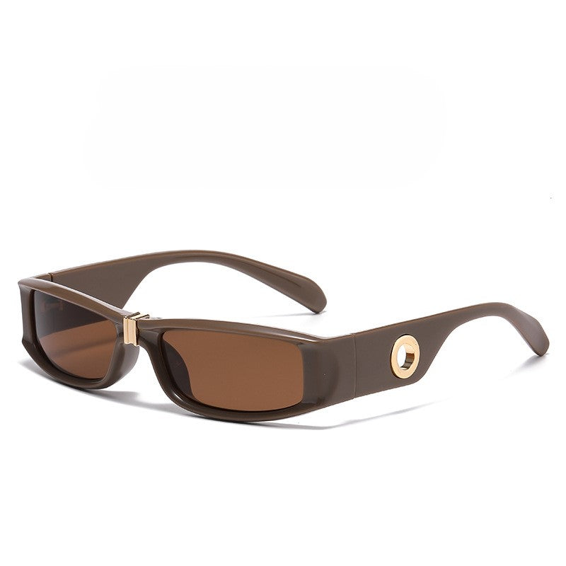 Y2K Wrap Around Rectangle Sunglasses - Coffee
