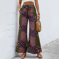 Floral Print Drawstring Wide Leg Palazzo Pants - Black