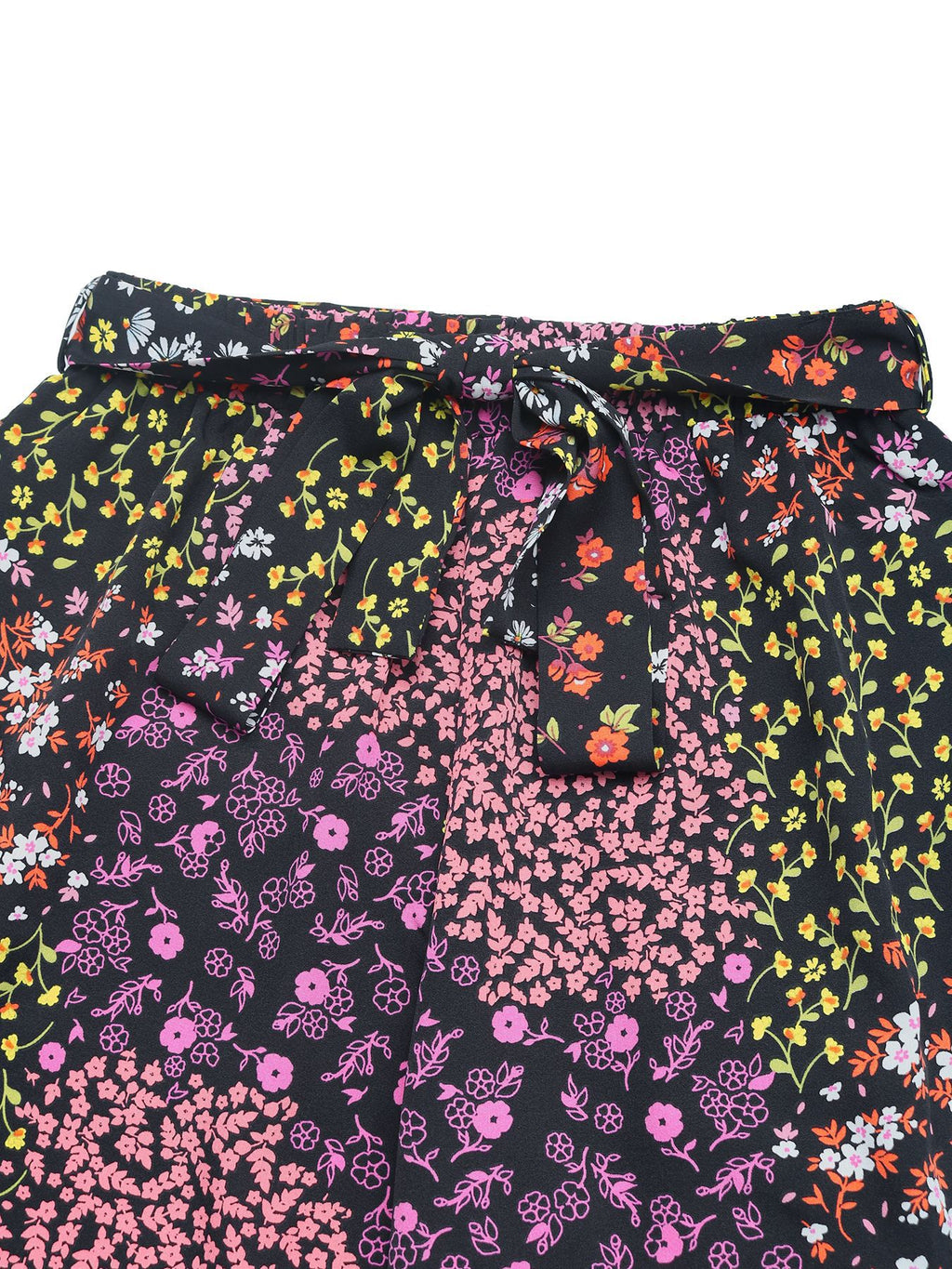 Floral Print Drawstring Wide Leg Palazzo Pants - Black - 4