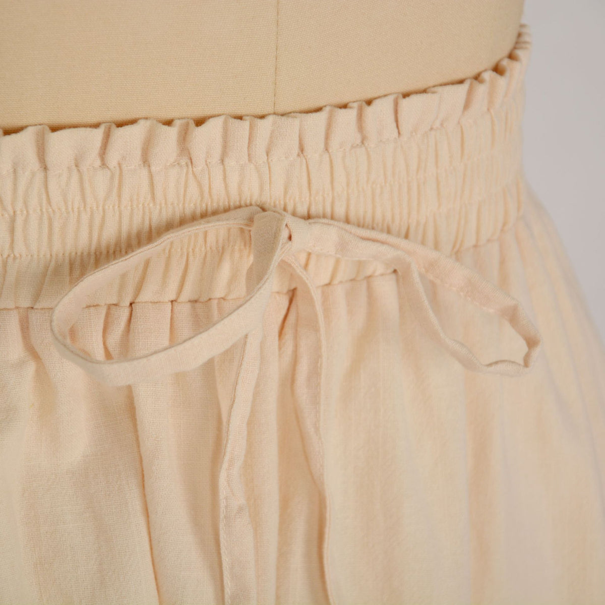 Tiered Cotton Drawstring Maxi Skirt - Beige - 4