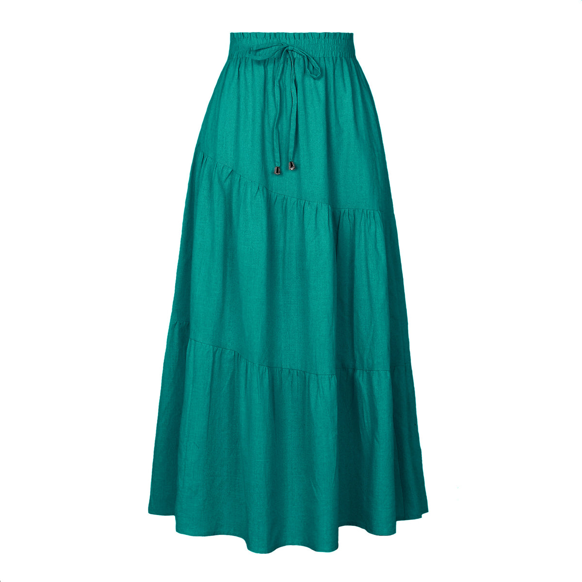 Tiered Cotton Drawstring Maxi Skirt - Green