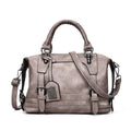 Vintage Faux Leather Boston Satchel - Gray