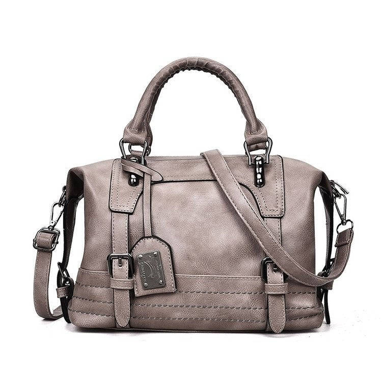 Vintage Faux Leather Boston Satchel - Gray