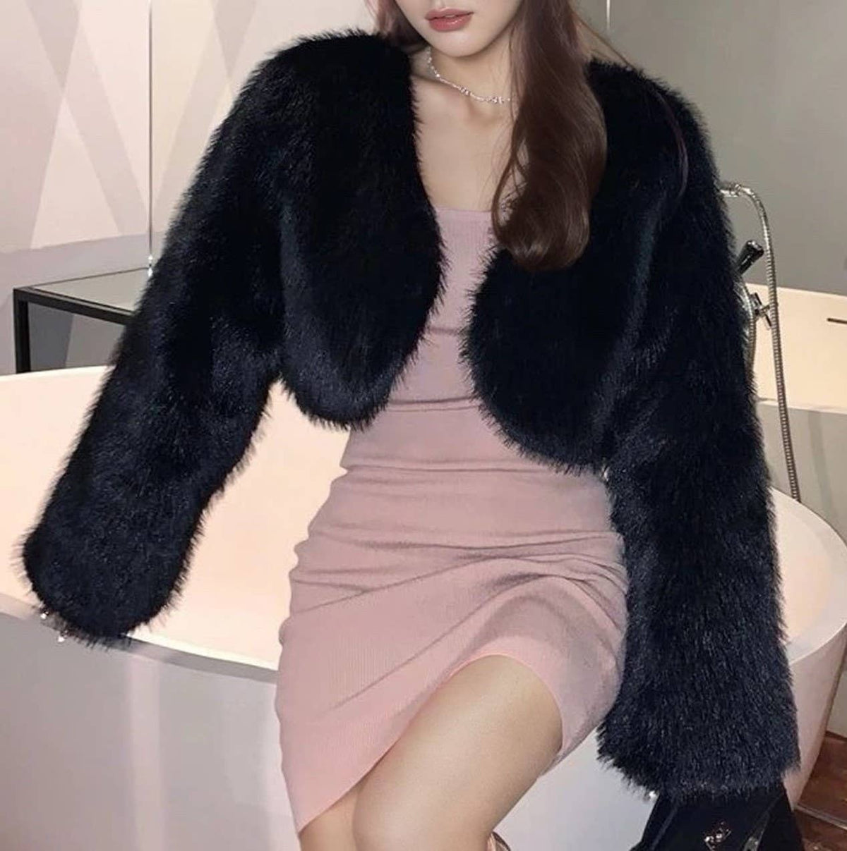 Cropped Faux Fur Shrug Jacket