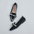 Pointed Toe Knit Flats with Knotted Bow - Black