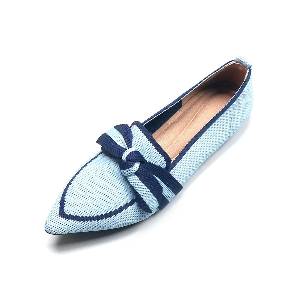Pointed Toe Knit Flats with Knotted Bow