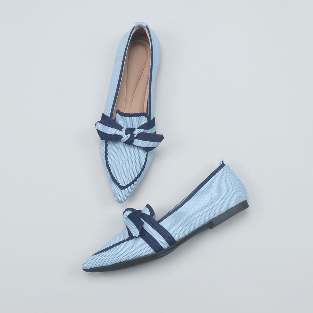 Pointed Toe Knit Flats with Knotted Bow