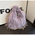 Shaggy Faux Fur Hobo Bag with Chain Strap - Lavender