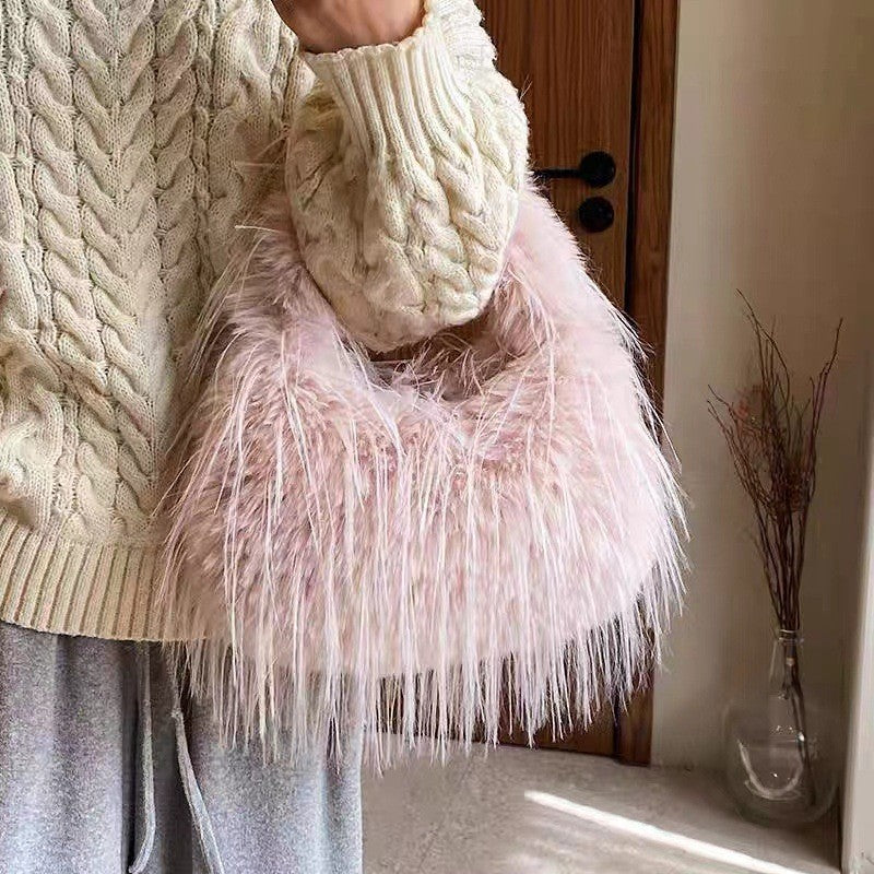 Shaggy Faux Fur Hobo Bag with Chain Strap