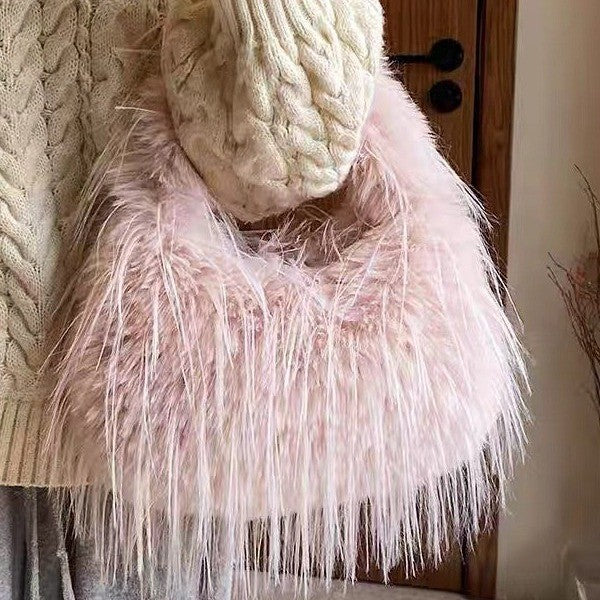 Shaggy Faux Fur Hobo Bag with Chain Strap