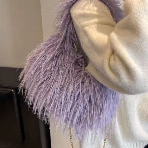 Shaggy Faux Fur Hobo Bag with Chain Strap