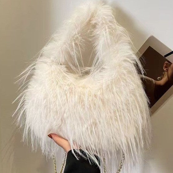 Shaggy Faux Fur Hobo Bag with Chain Strap