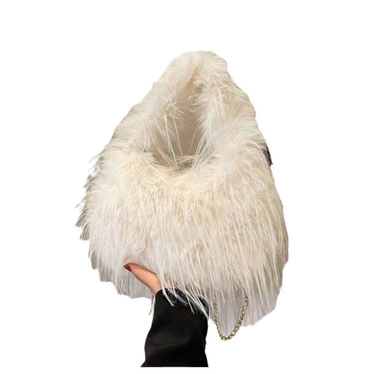 Shaggy Faux Fur Hobo Bag with Chain Strap