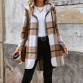 Windowpane Check Hooded Longline Jacket - Khaki