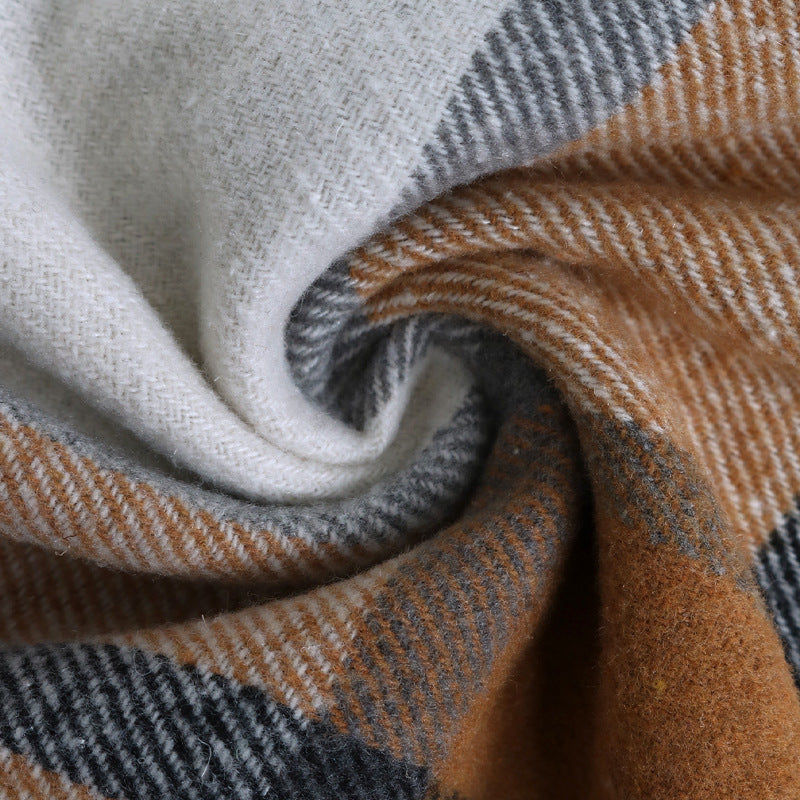 Windowpane Check Hooded Longline Jacket - Khaki - 2