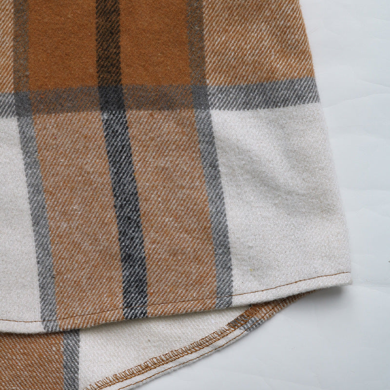 Windowpane Check Hooded Longline Jacket - Khaki - 5
