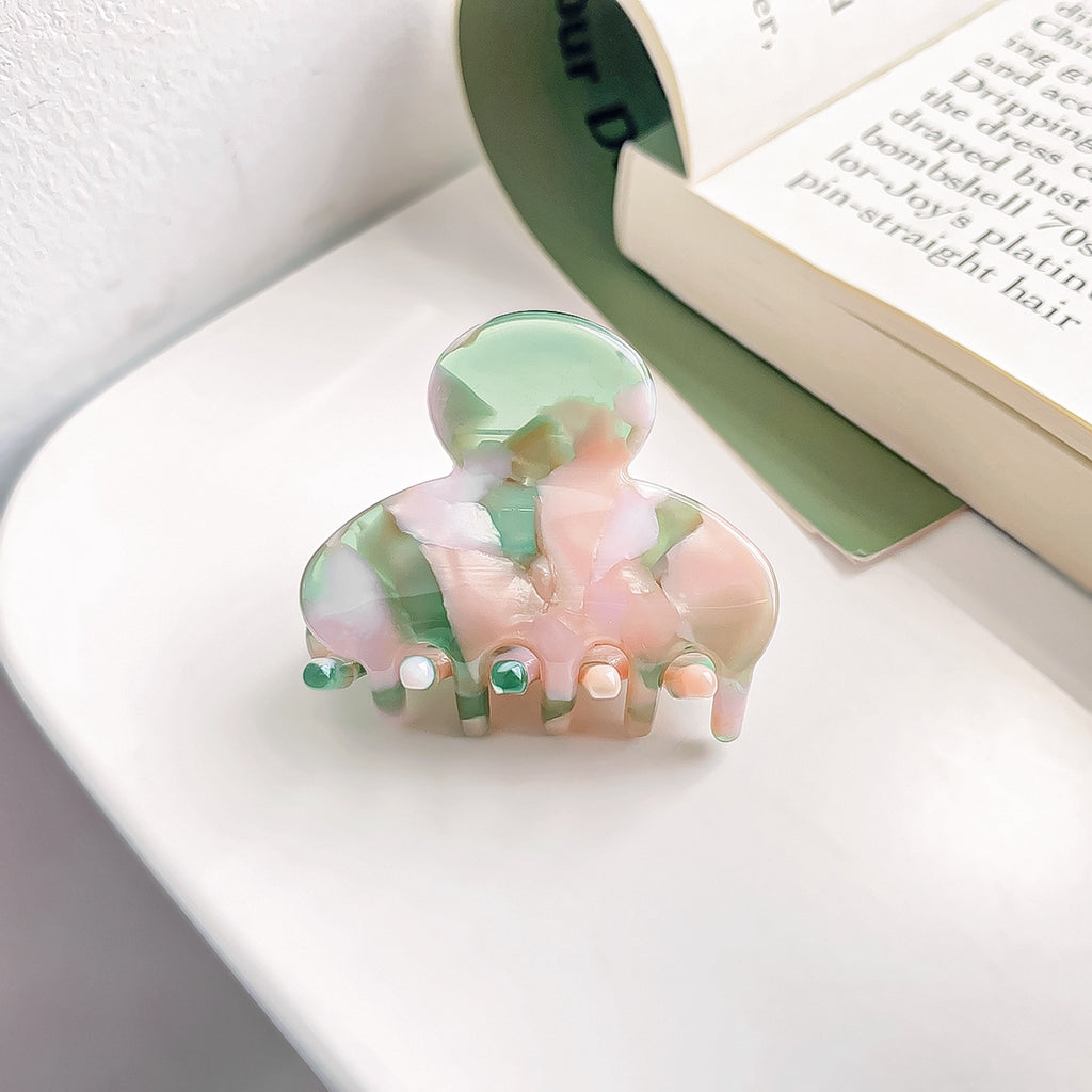 Tiny Flower Acetate Mini Claw Clip - pink_green
