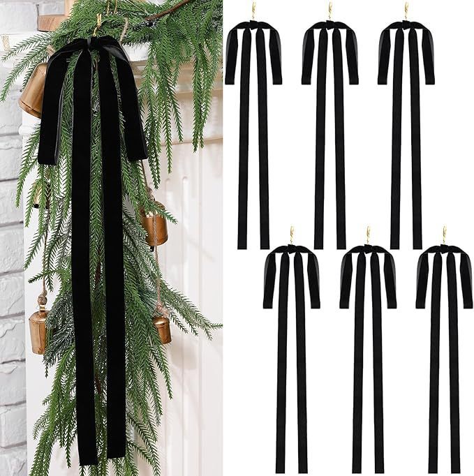 Long Tail Velvet Christmas Bows for Garland Decor - Black