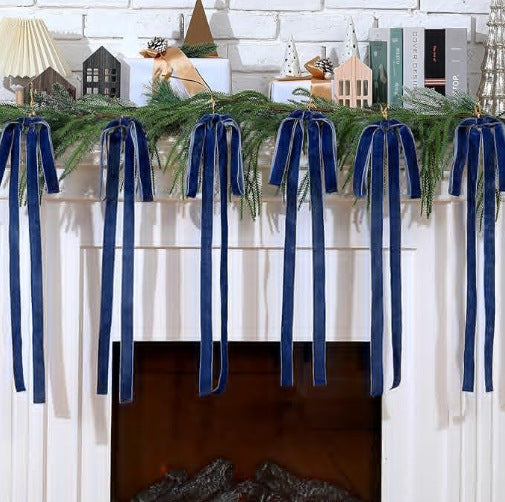 Long Tail Velvet Christmas Bows for Garland Decor - Blue