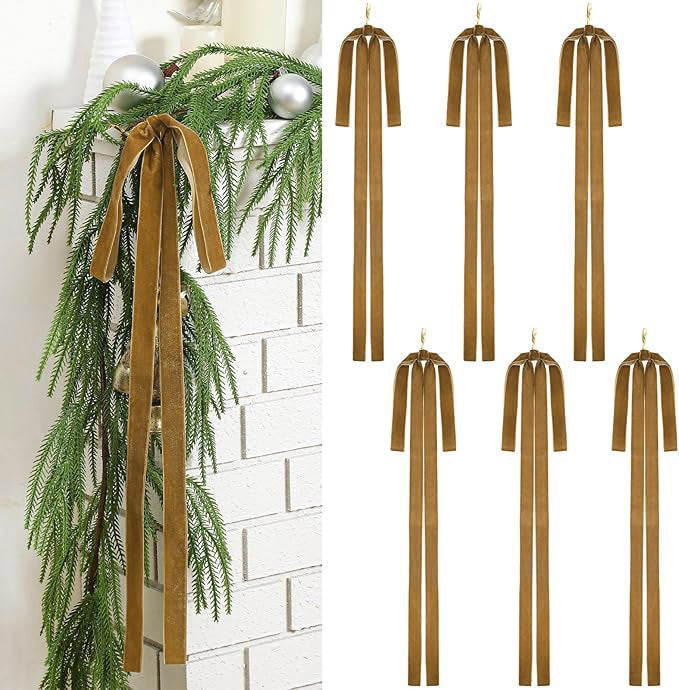 Long Tail Velvet Christmas Bows for Garland Decor - Bronze