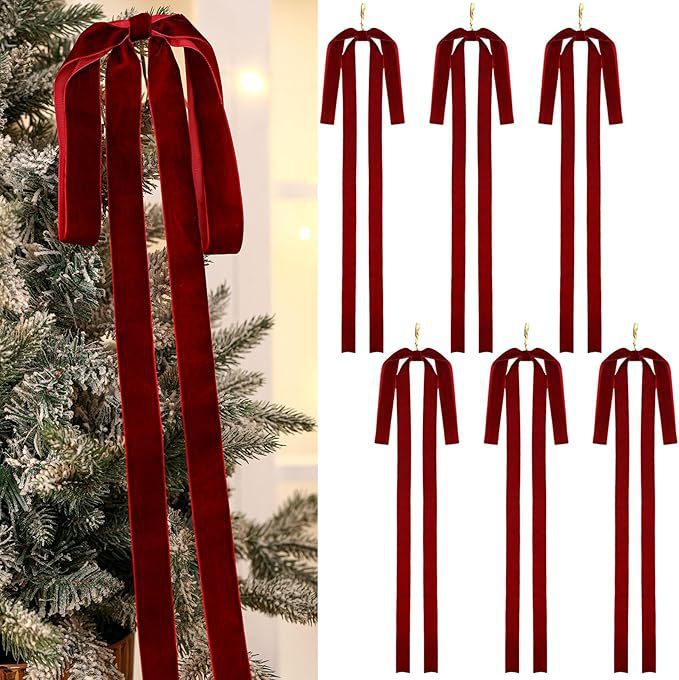 Long Tail Velvet Christmas Bows for Garland Decor - Burgundy