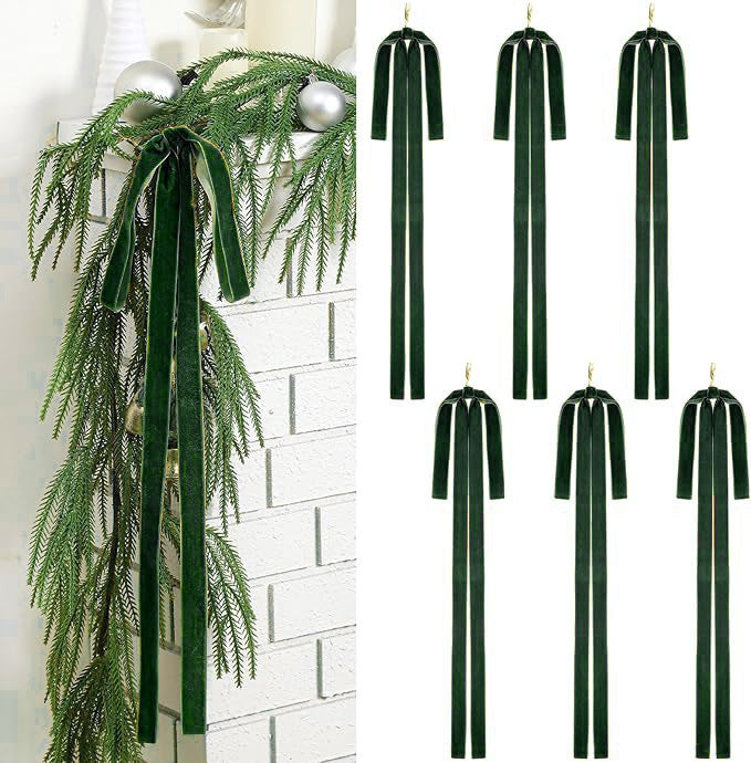 Long Tail Velvet Christmas Bows for Garland Decor - Forest