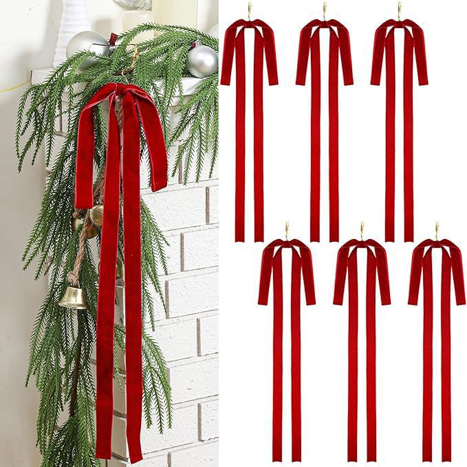 Long Tail Velvet Christmas Bows for Garland Decor - Red