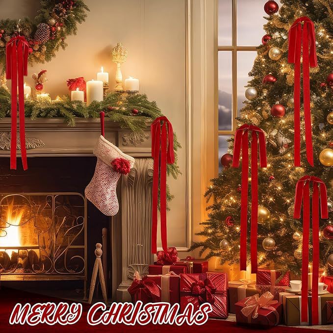 Long Tail Velvet Christmas Bows for Garland Decor - view 2