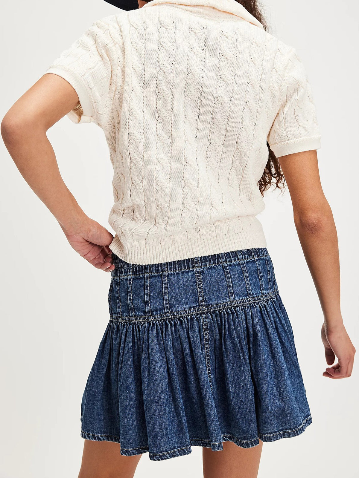 Button Front Tiered Ruffle Denim Mini Skirt - view 1