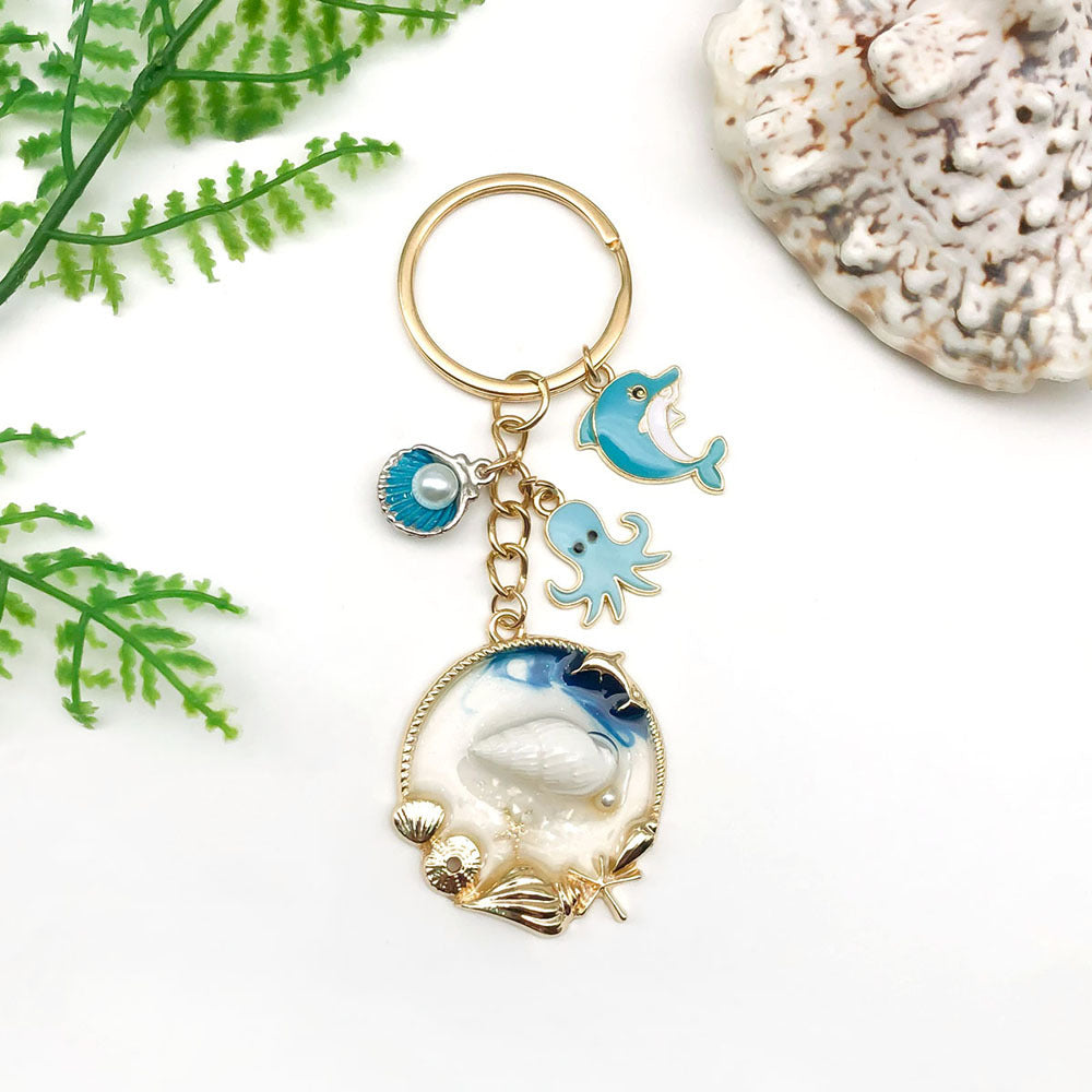 Ocean Shell Dolphin Charm Keychain - Blue