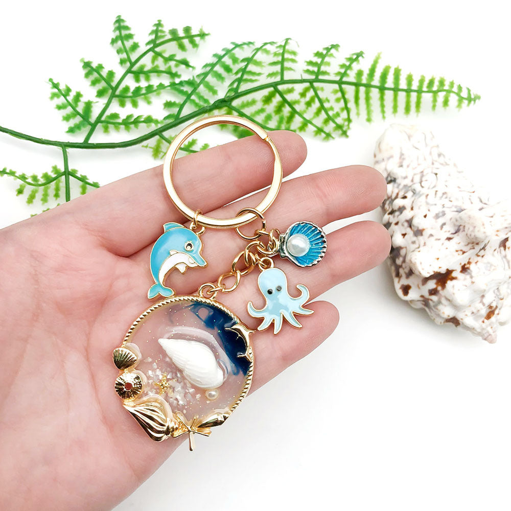 Ocean Shell Dolphin Charm Keychain - Blue - 2