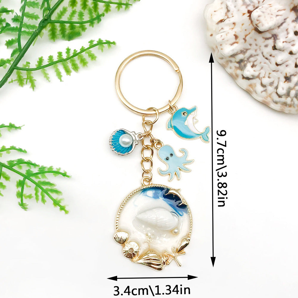 Ocean Shell Dolphin Charm Keychain - Blue - 3