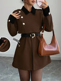 Contrast Collar Button Detail Wrap Blazer Coat - Brown