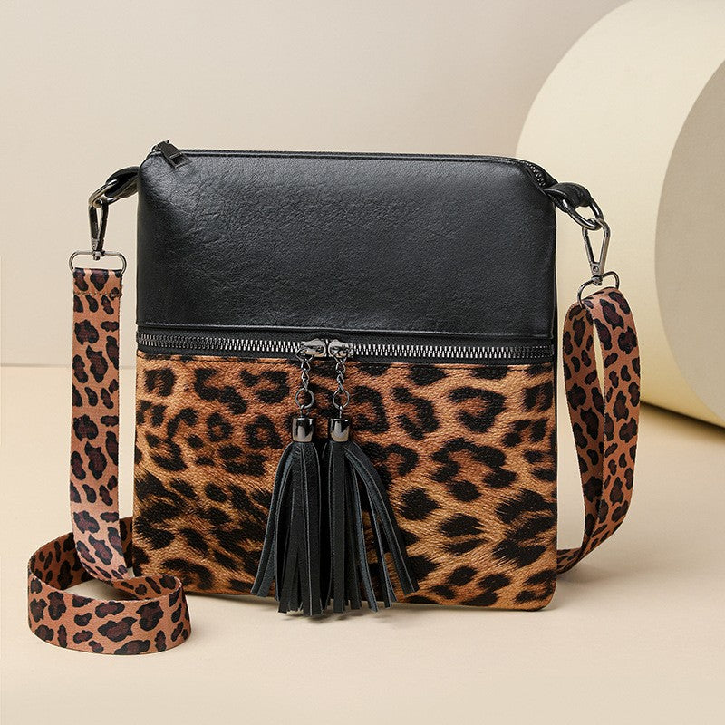 Leopard Print Tassel Crossbody Bag