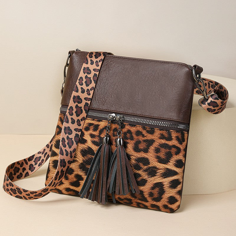 Leopard Print Tassel Crossbody Bag