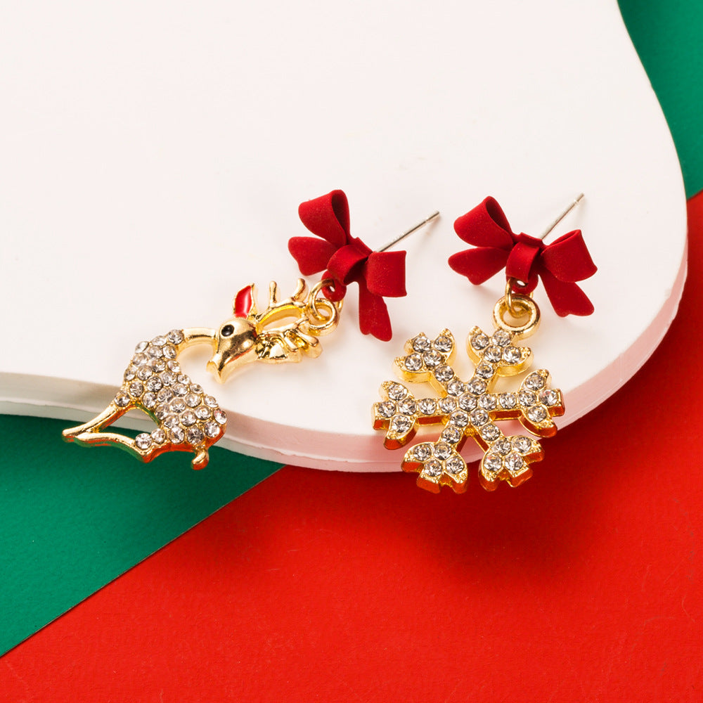 Rhinestone Reindeer And Stocking Earrings - Deer
