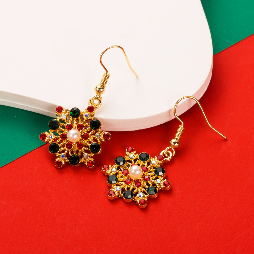 Rhinestone Reindeer And Stocking Earrings - Snowflake