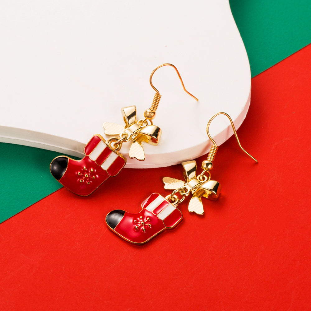 Rhinestone Reindeer And Stocking Earrings - Socks