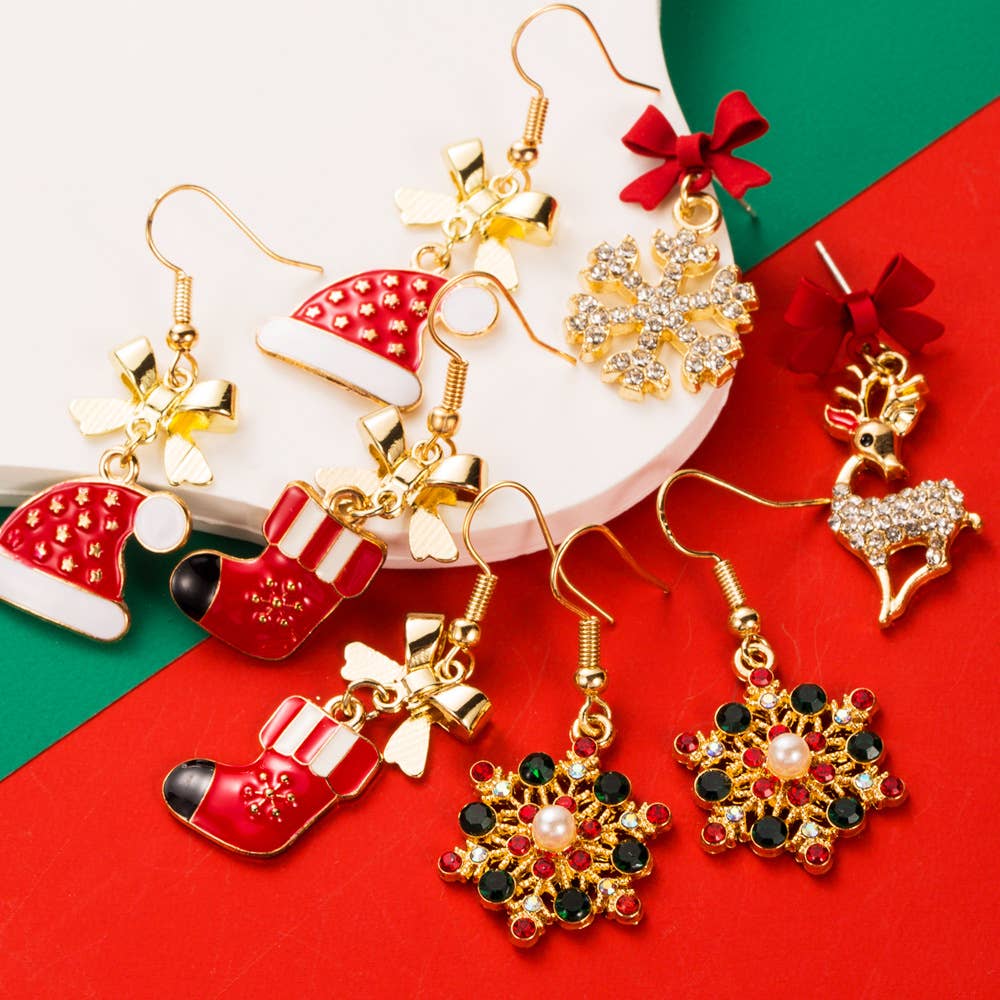 Rhinestone Reindeer And Stocking Earrings
