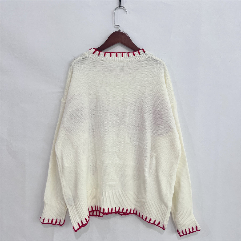 Coquette Bow Motif Oversized Knit Sweater - White - 2