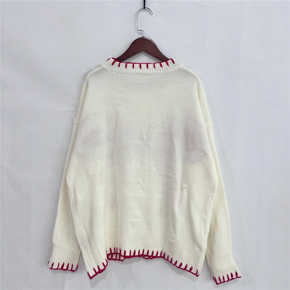 Coquette Bow Motif Oversized Knit Sweater - White - 2