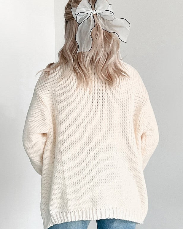 Pumpkin Embroidered Slouchy Open Knit Cardigan - White - 1
