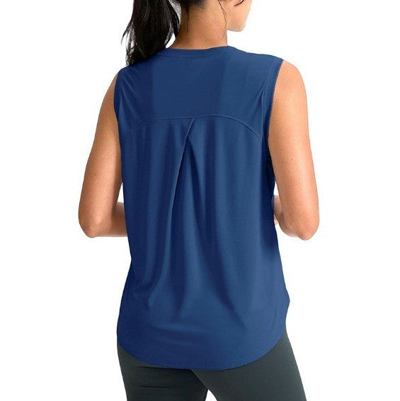 Lightweight Loose Fit Curved Hem Tennis Tank Top - Navy Blue