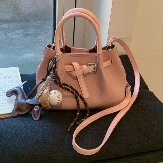 Pebbled Mini Bucket Bag with Buckle Belt
