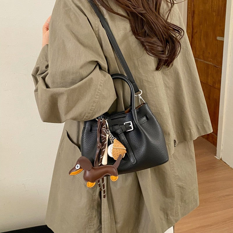 Pebbled Mini Bucket Bag with Buckle Belt