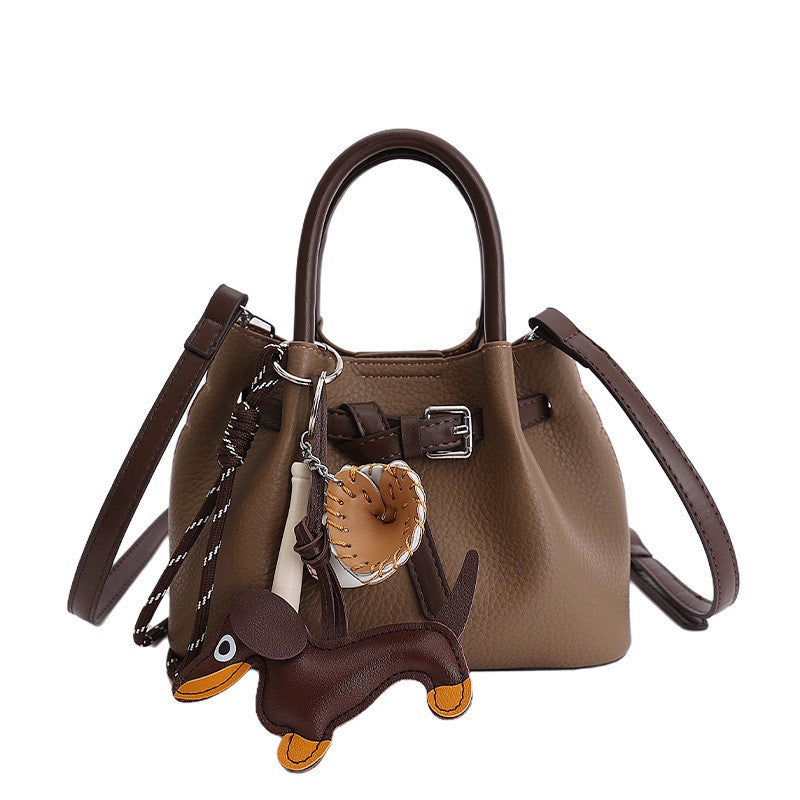 Pebbled Mini Bucket Bag with Buckle Belt