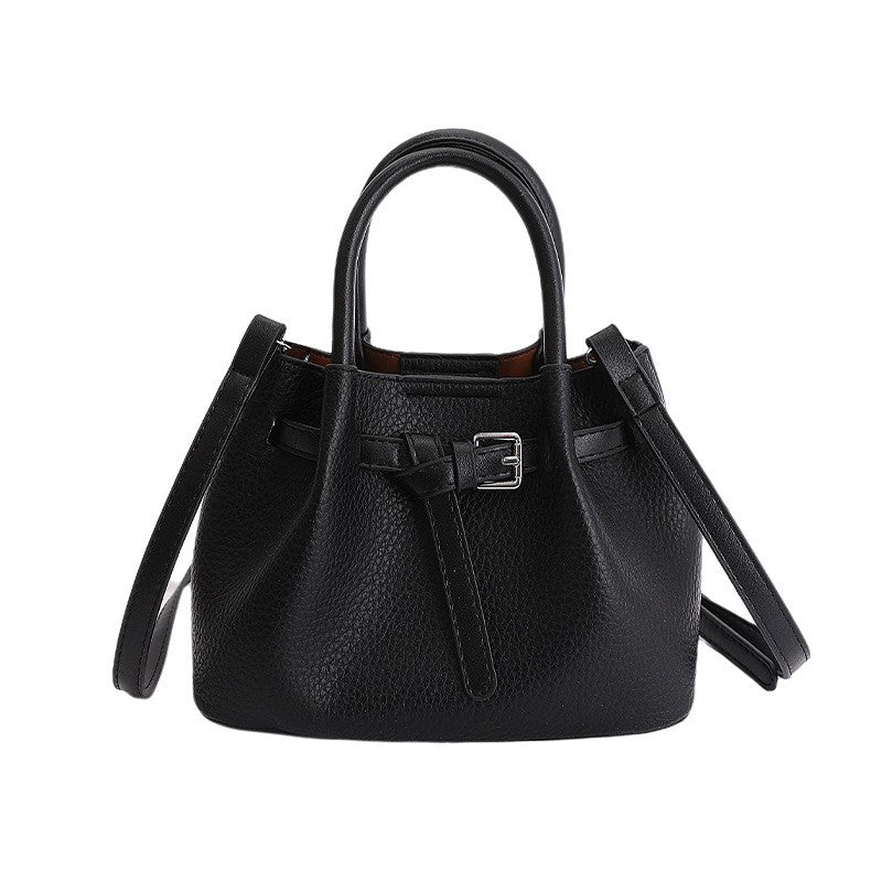 Pebbled Mini Bucket Bag with Buckle Belt