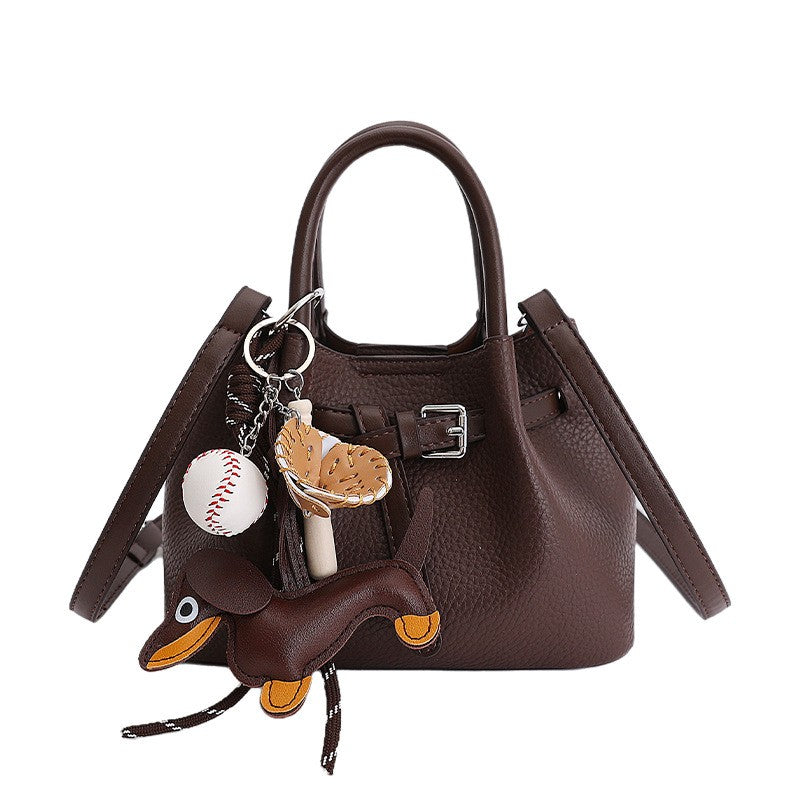 Pebbled Mini Bucket Bag with Buckle Belt
