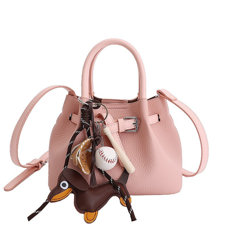 Pebbled Mini Bucket Bag with Buckle Belt