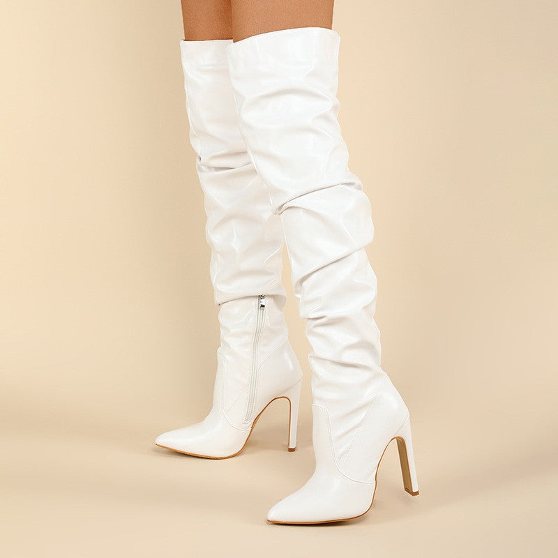 Slouchy Ruched Pointed Toe Over the Knee Boots